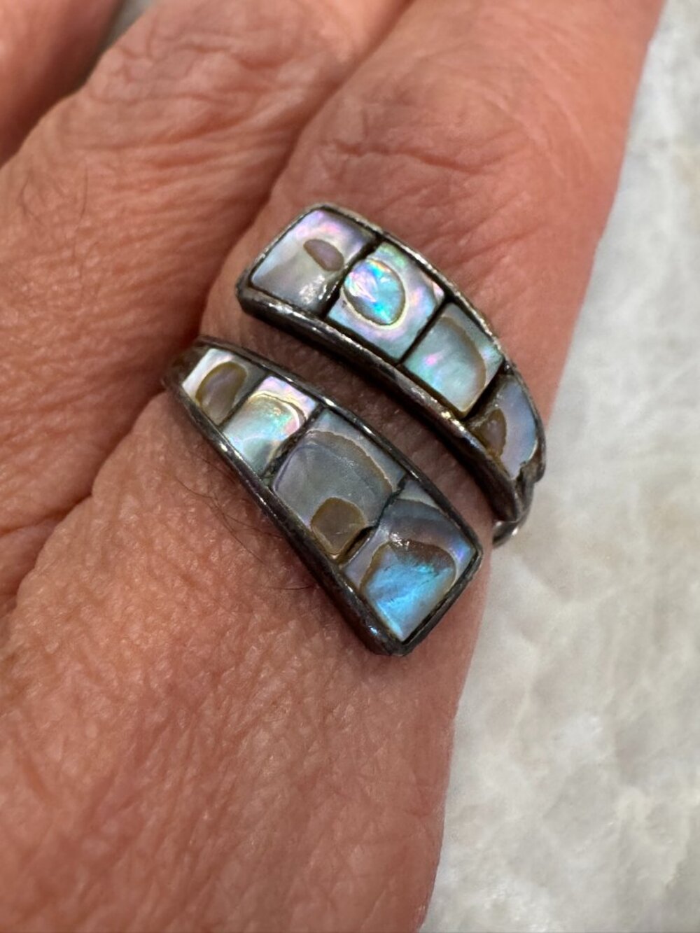 Vintage Mexican Sterling Silver Abalone Wrap Ring Size 8-9